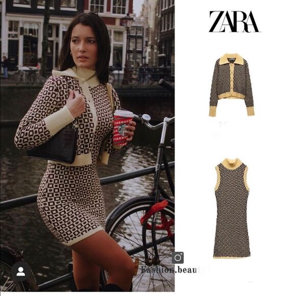 NWT ZARA GEOMETRICAL JACQUARD KNIT DRESS - Picture 1 of 16